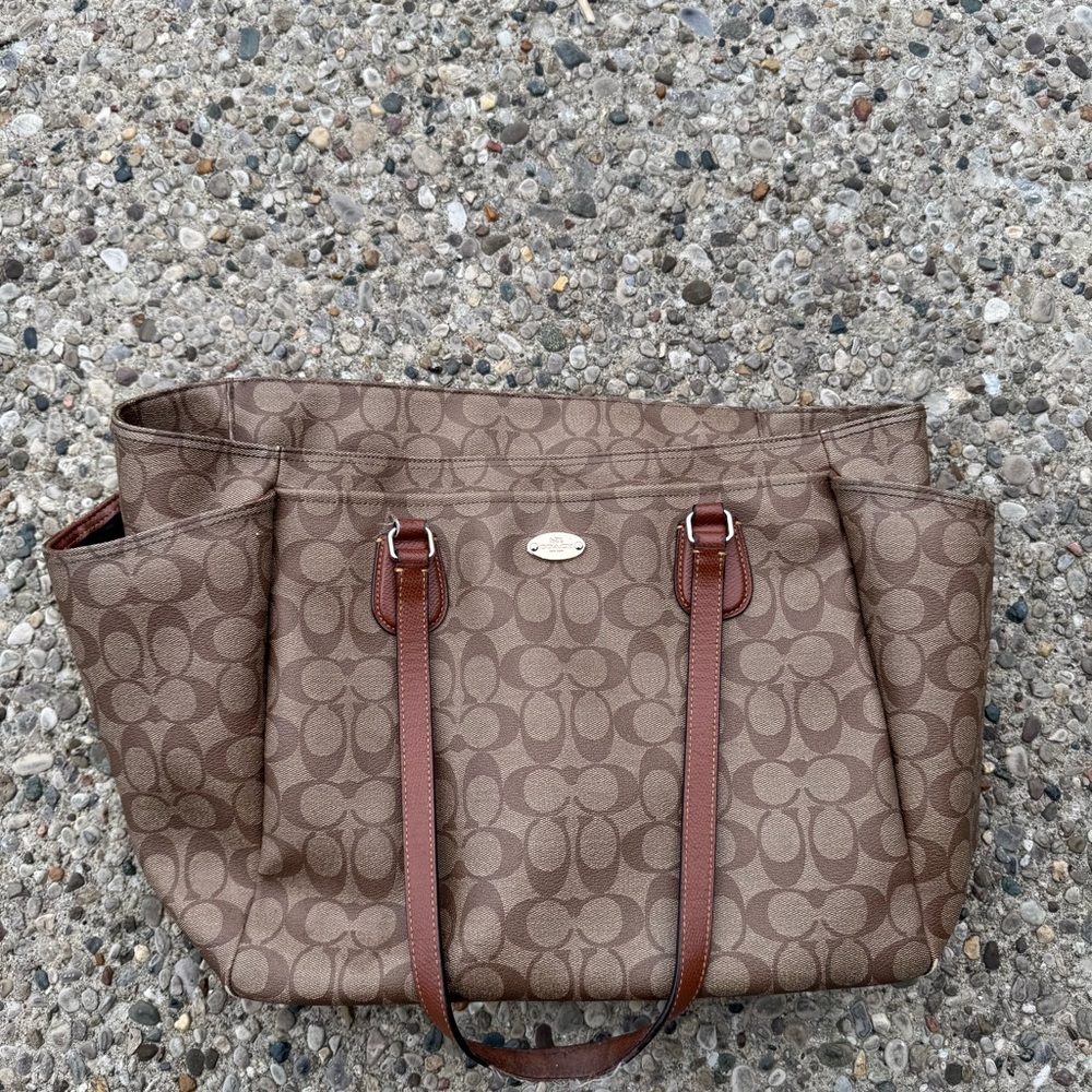 Stylish Tan Signature Diaper BagTote Bag Fair Condition